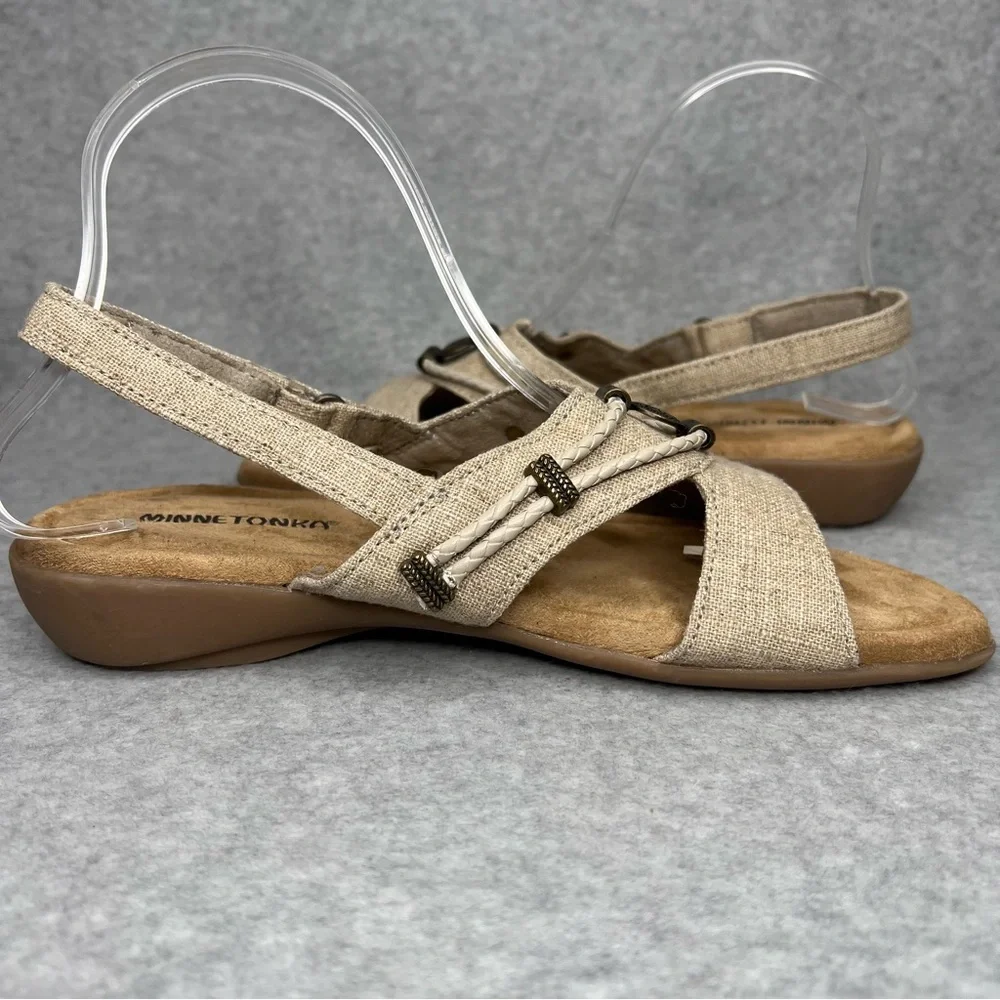 Minnetonka Womens 8 Wide Silvie Slingback Sandals Western Boho Natural Vegan New - Picture 10 of 12